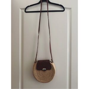 NWOT Bohemian Straw + Leather Crossbody Bag